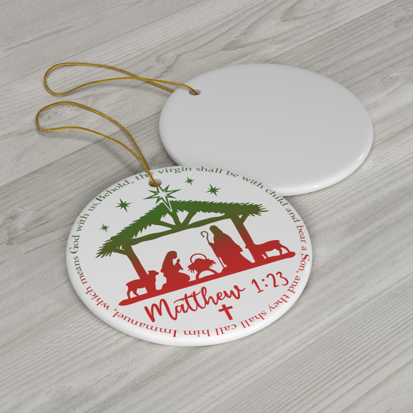 Ceramic Ornament, Matthew 1:23 (White)