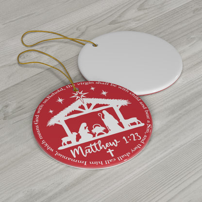 Ceramic Ornament, Matthew 1:23 (Red)