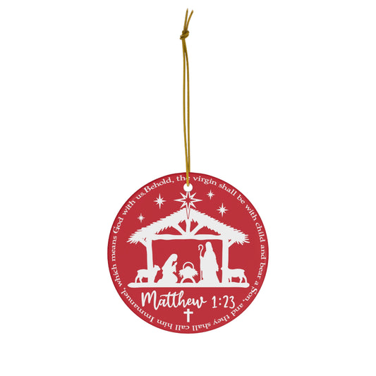 Ceramic Ornament, Matthew 1:23 (Red)