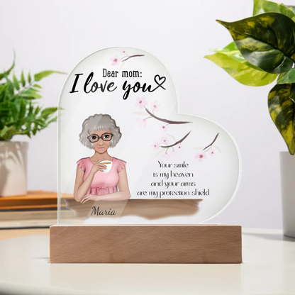 Personalized - I Love You Mom Acrylic Heart Plaque