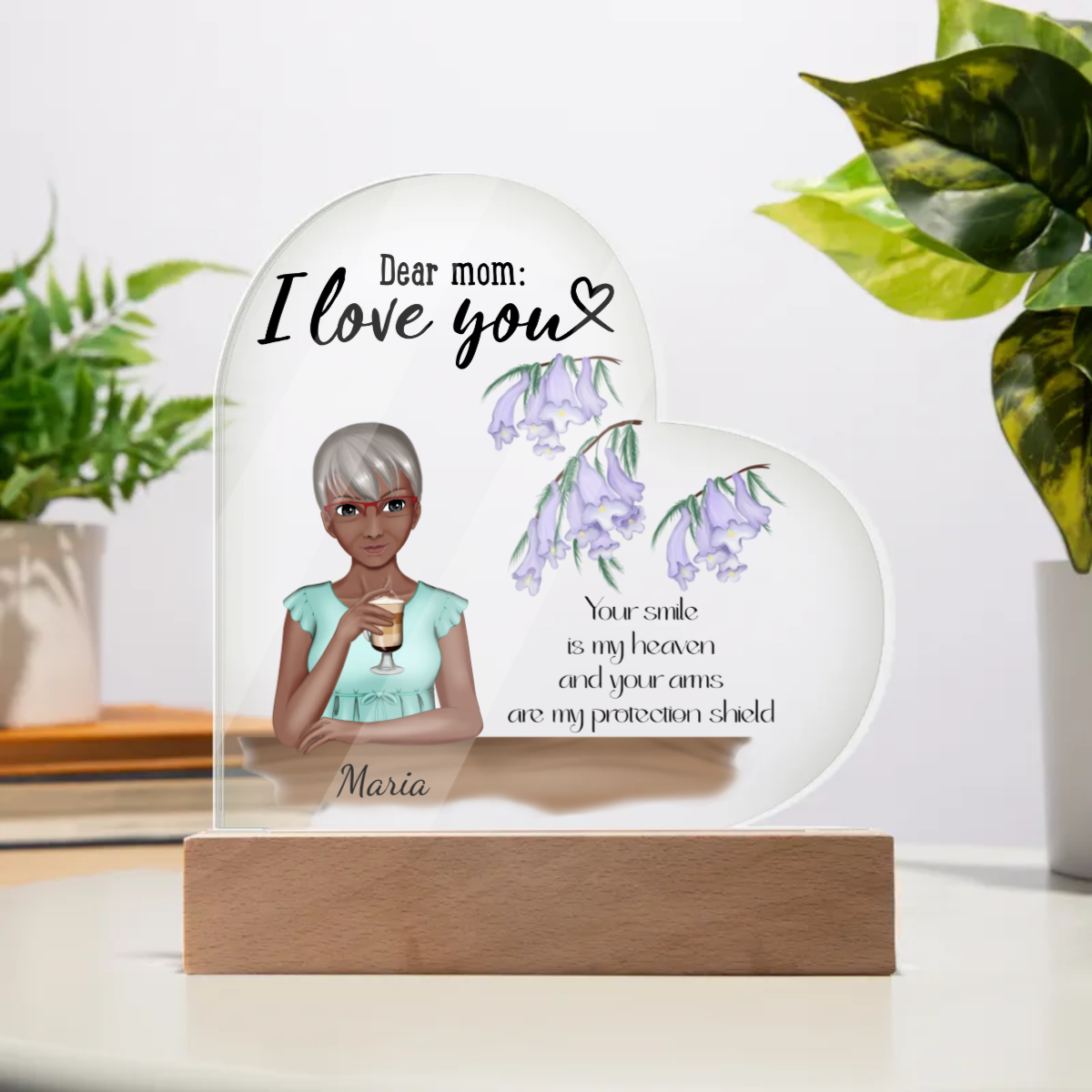 Personalized - I Love You Mom Acrylic Heart Plaque