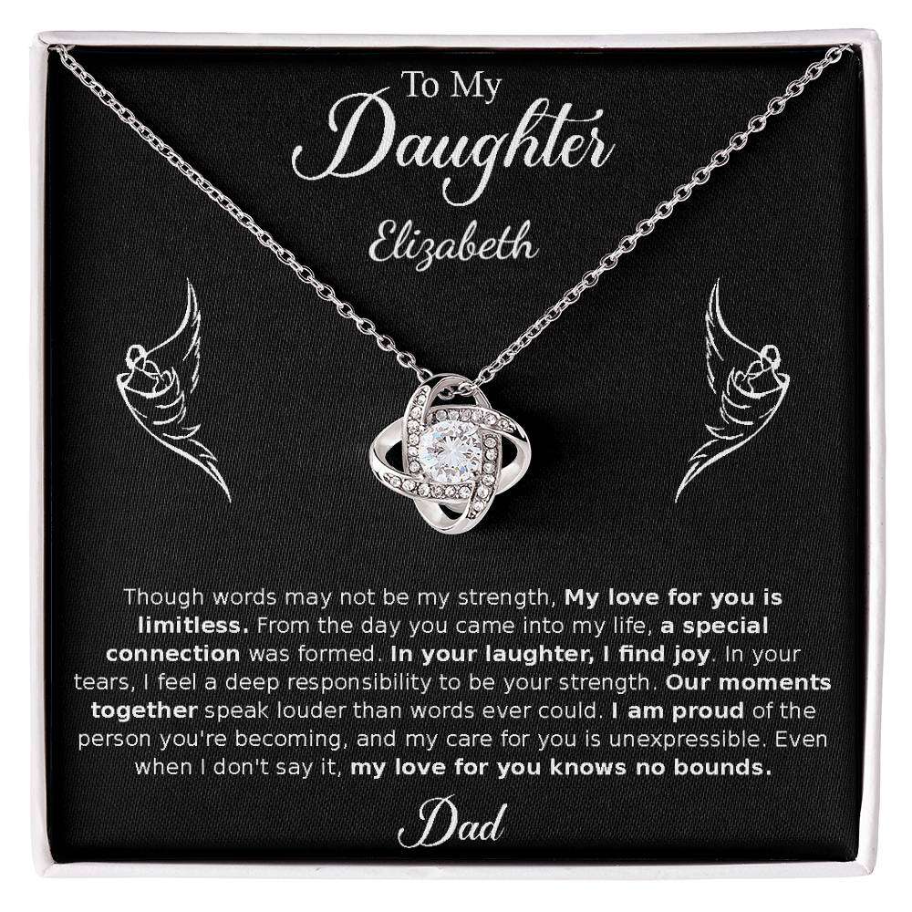 Gift for Daughter - from Dad, Love Knot Necklace (White Gold)