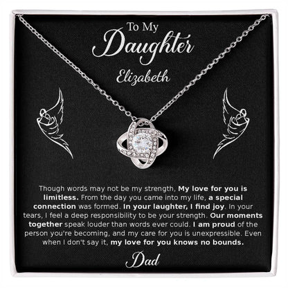 Gift for Daughter - from Dad, Love Knot Necklace (White Gold)