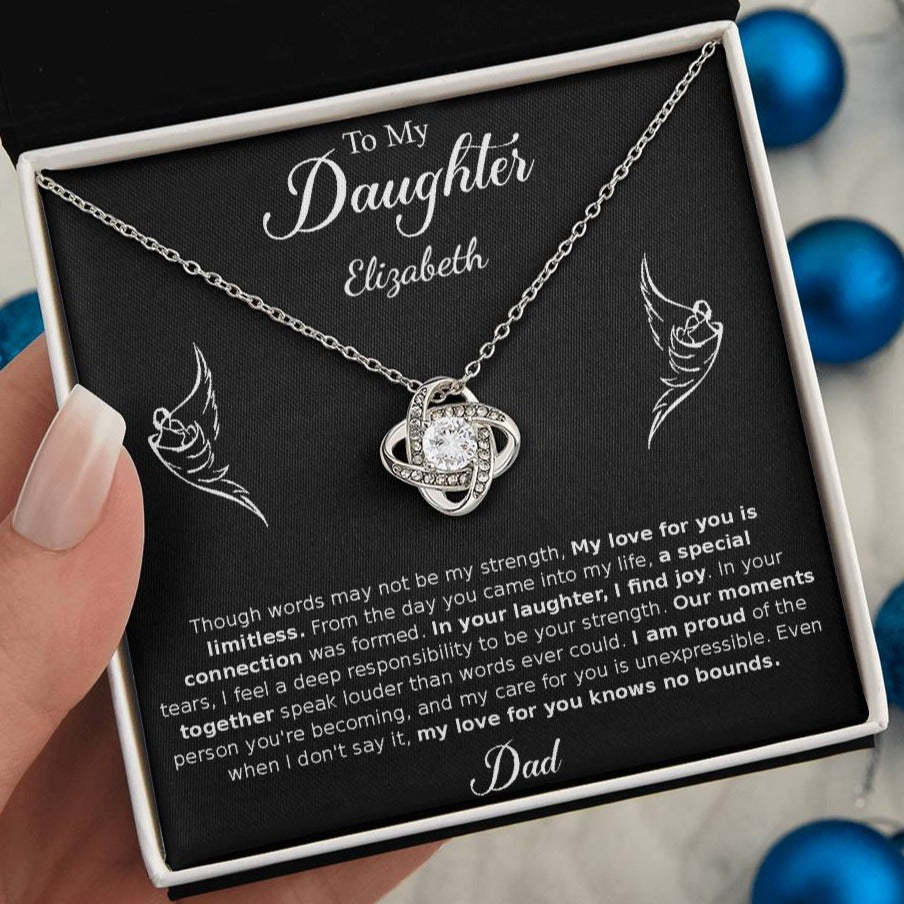 Gift for Daughter - from Dad, Love Knot Necklace (White Gold)