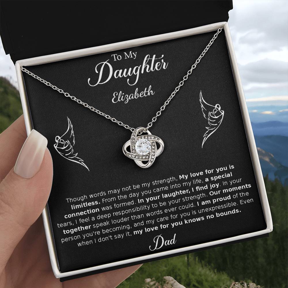 Gift for Daughter - from Dad, Love Knot Necklace (White Gold)