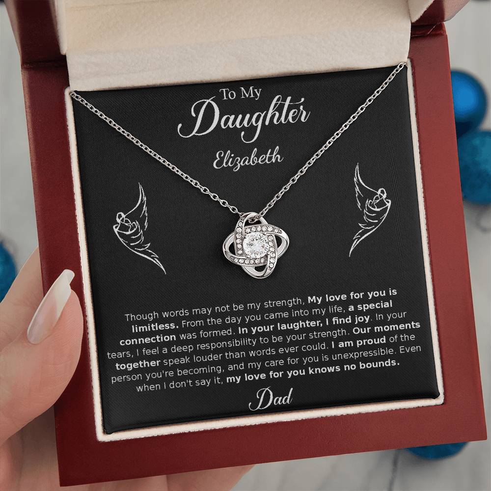 Gift for Daughter - from Dad, Love Knot Necklace (White Gold)