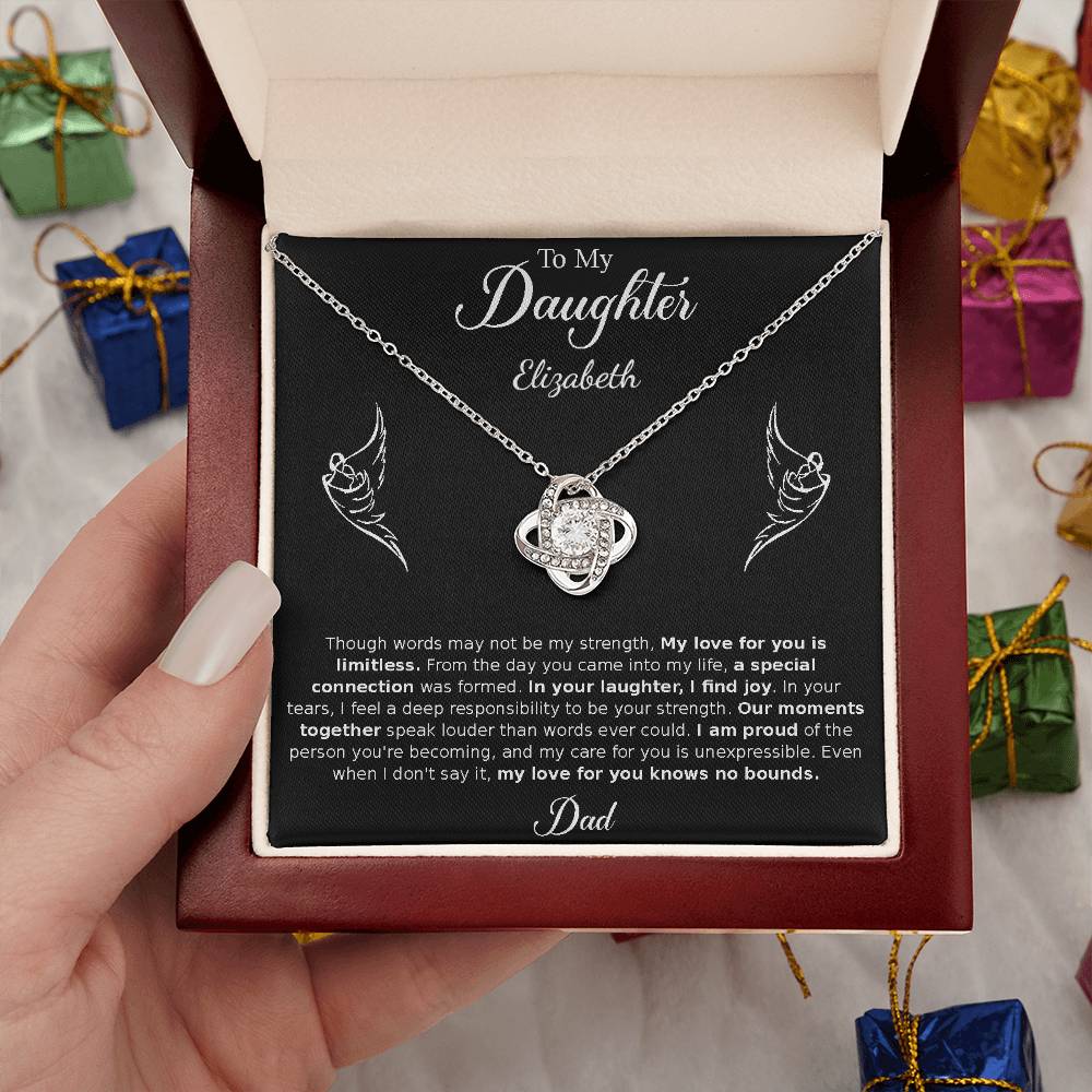 Gift for Daughter - from Dad, Love Knot Necklace (White Gold)